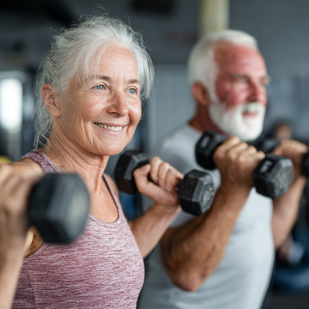 Older adults engaged in balanced strength training session